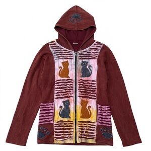 Greater Good Network Cat Hoodie XXL Patchwork Boho Zip Jacket Nepal Kitties